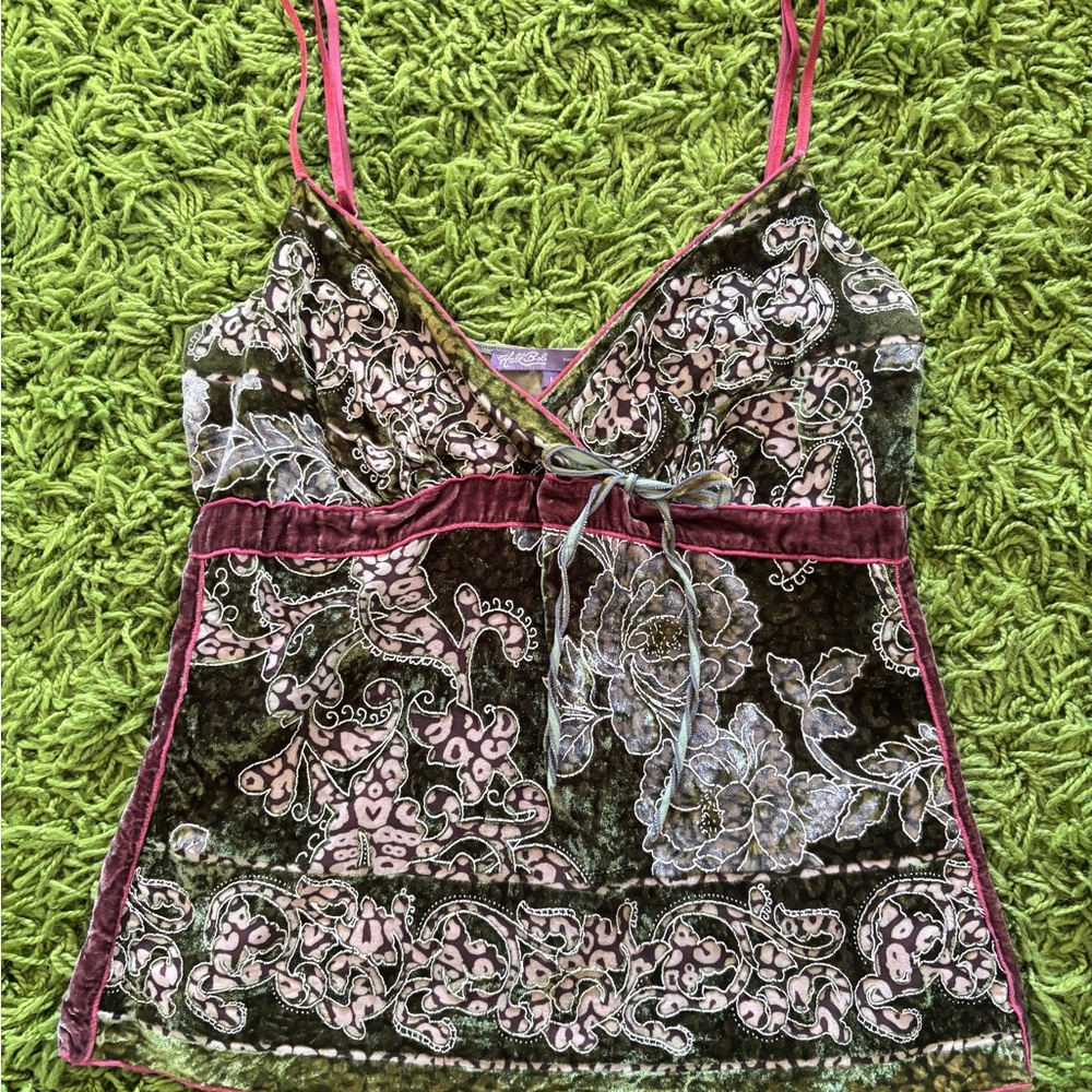 Hale Bob Green and Fuchsia Velvet Top